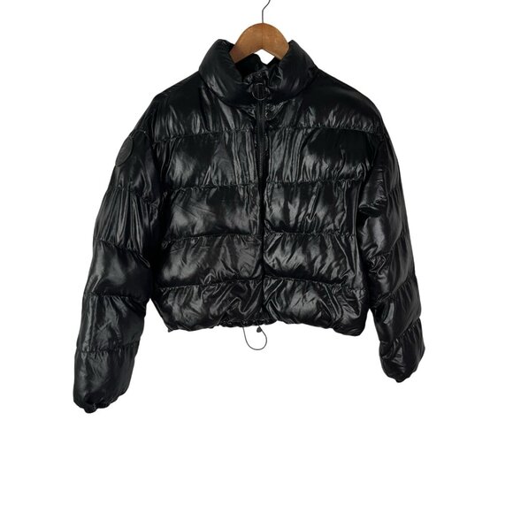 Fabletics Jackets & Blazers - FABLETICS Women's Black Shiny Crop Puffer Full Zip Jacket Small